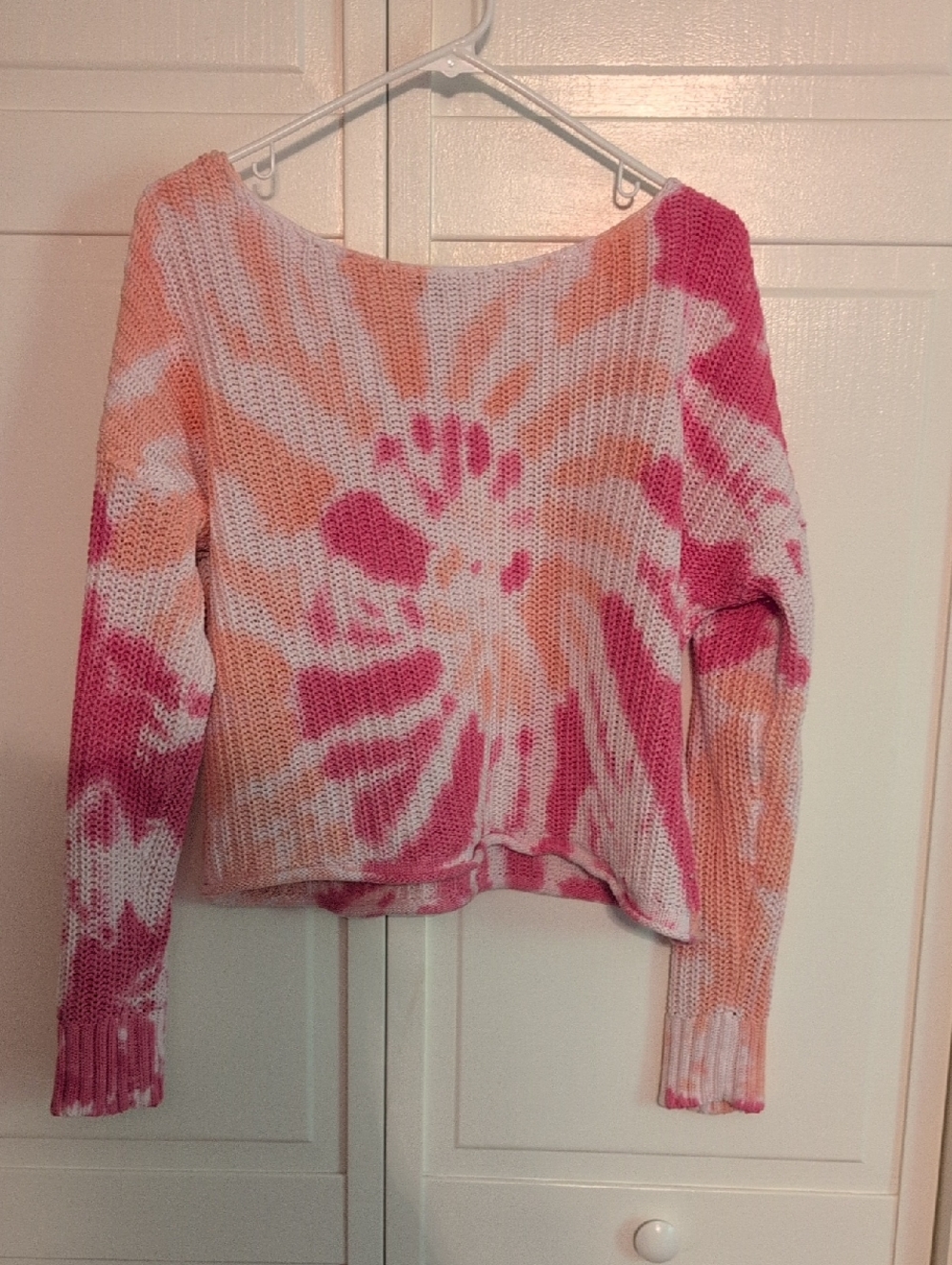 PINK Victoria's Secret Light Pink & Orange Tie Dye Cropped Knit Cotton Sweater